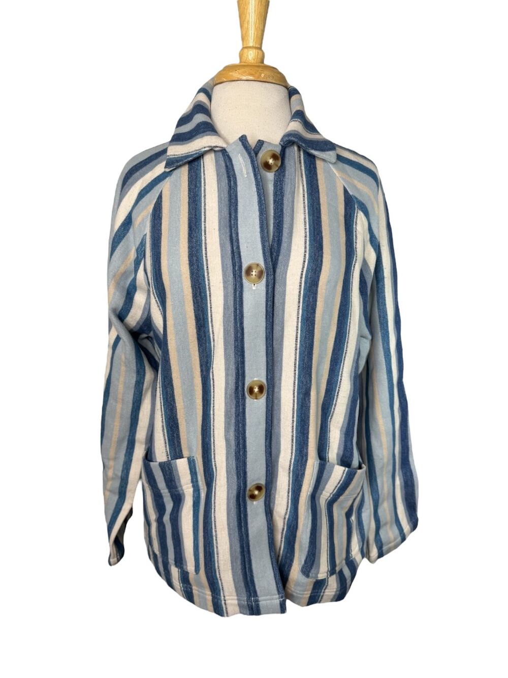 PENDLETON *NEW* Cotton Chore Jacket in Blue Stripe Size Medium Womens Cotton